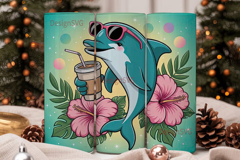 Tropical Dolphin Tumbler Wrap Sublimation DesignSVG 