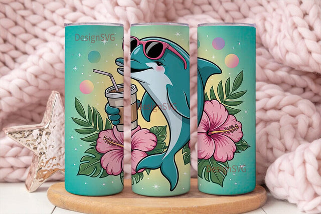 Tropical Dolphin Tumbler Wrap Sublimation DesignSVG 