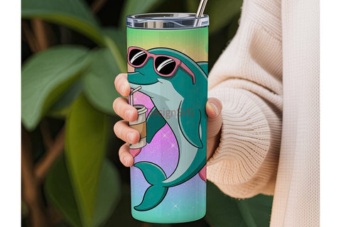 Tropical Dolphin Tumbler Wrap Sublimation DesignSVG 