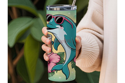 Tropical Dolphin Tumbler Wrap Sublimation DesignSVG 