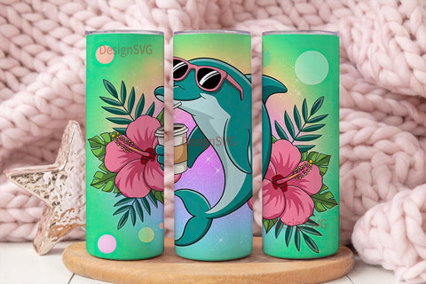 Tropical Dolphin Tumbler Wrap Sublimation DesignSVG 