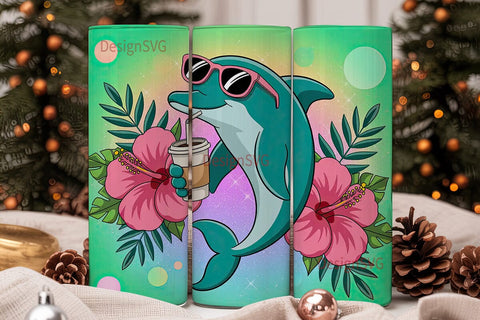 Tropical Dolphin Tumbler Wrap Sublimation DesignSVG 