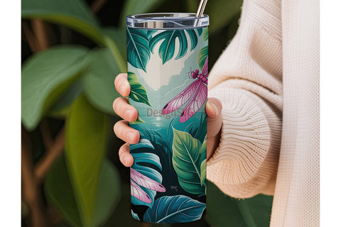 Tropical Dragonfly 20oz Tumbler Wrap Sublimation DesignSVG 