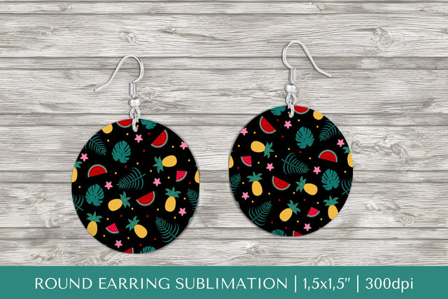 Tropical earring sublimation. Summer round earrings PNG 006 Sublimation LaBelezoka 