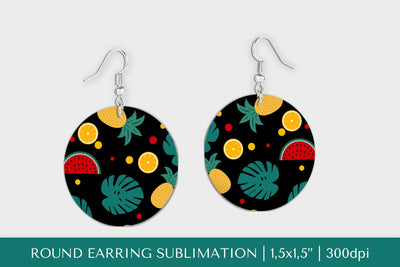 Tropical earring sublimation. Summer round earrings PNG 014 Sublimation LaBelezoka 