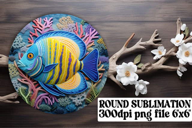 Tropical Fish 3D Embroidery Sublimation Round Design Sublimation afrosvg 