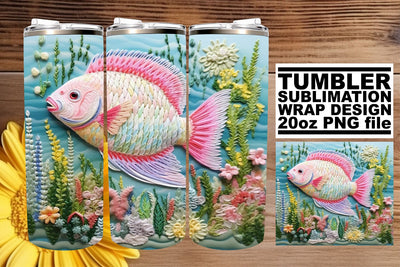 Tropical Fish 3D Embroidery Tumbler Artwork Sublimation afrosvg 