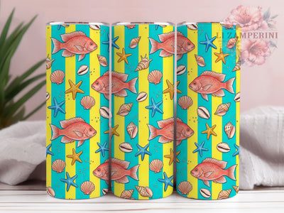 Tropical Fish & Seashells 20oz Tumbler, Tropical Fish Motif, Seashell Art Design, Ocean Theme, Coastal Accent, Whimsical Charm, Sublimation Wrap, 20oz Tumbler Sublimation Li Zamperini 