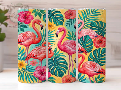 Tropical Flamingo 20oz Tumbler, Pink Bird, Island Vibes, Exotic Wildlife, Vibrant Summer, Lush Paradise, Coastal Chic, Sublimation Wrap Sublimation Lara' s Designs 
