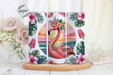 Tropical Flamingo 20oz Tumbler Wrap Sublimation sassyprint 