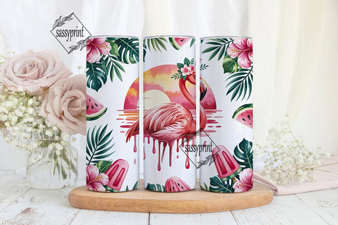 Tropical Flamingo 20oz Tumbler Wrap Sublimation sassyprint 