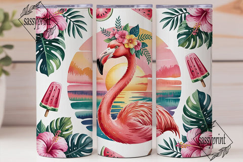 Tropical Flamingo 20oz Tumbler Wrap Sublimation sassyprint 