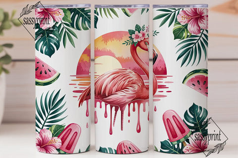 Tropical Flamingo 20oz Tumbler Wrap Sublimation sassyprint 