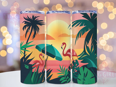 Tropical Flamingo Ocean Tumbler Wrap, Beach Theme Gift, Coastal Drinkware, Summer Bird Tumbler, Ocean Theme Gift, Pink Flamingo Decor, Tropical Wildlife Sublimation SvggirlplusArt 
