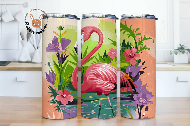 Tropical Flamingo Summer on the Beach Tumbler Png Sublimation Rabbitmakies 