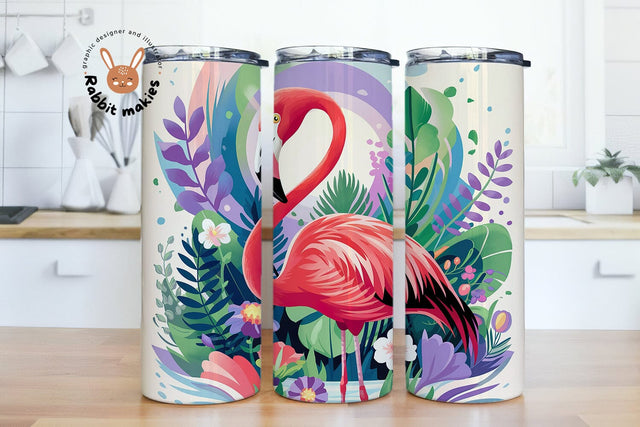 Tropical Flamingo Summer on the Beach Tumbler Png Sublimation Rabbitmakies 