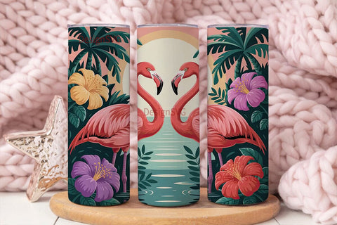 Tropical Flamingo Sunset 20oz Tumbler Sublimation DesignSVG 