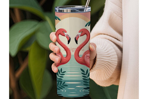 Tropical Flamingo Sunset 20oz Tumbler Sublimation DesignSVG 