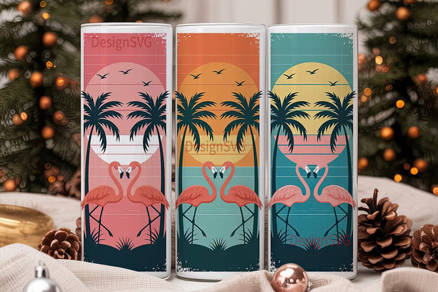 Tropical Flamingo Sunset 20oz Tumbler Sublimation DesignSVG 