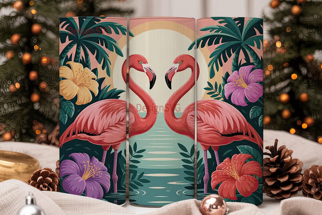 Tropical Flamingo Sunset 20oz Tumbler Sublimation DesignSVG 