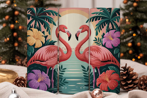 Tropical Flamingo Sunset 20oz Tumbler Sublimation DesignSVG 
