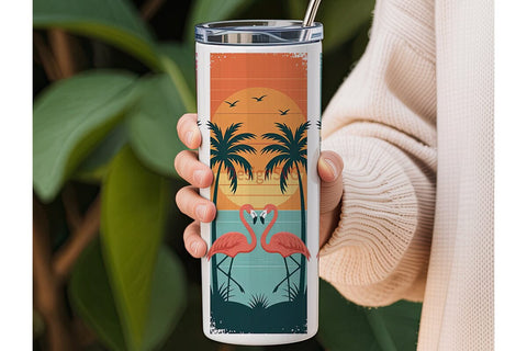 Tropical Flamingo Sunset 20oz Tumbler Sublimation DesignSVG 
