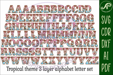 Tropical / Flamingo theme alphabet set. 3layer 90 letters. SVG APInspireddesigns 