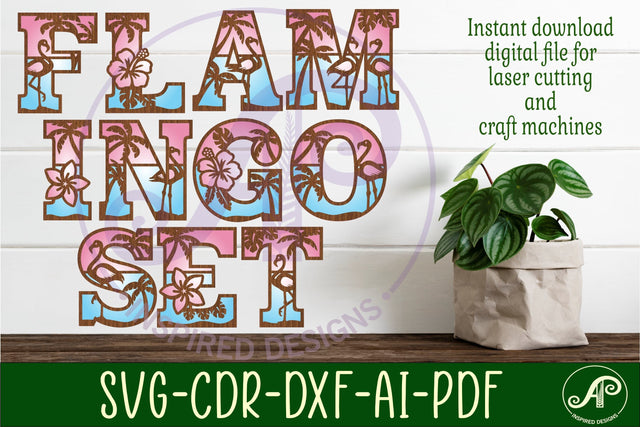 Tropical / Flamingo theme alphabet set. 3layer 90 letters. SVG APInspireddesigns 