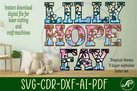 Tropical / Flamingo theme alphabet set. 3layer 90 letters. SVG APInspireddesigns 