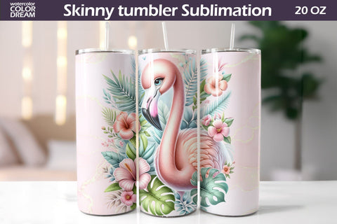 Tropical Flamingo Tumbler Wrap | Cute Flamingo Tumbler Sublimation WatercolorColorDream 