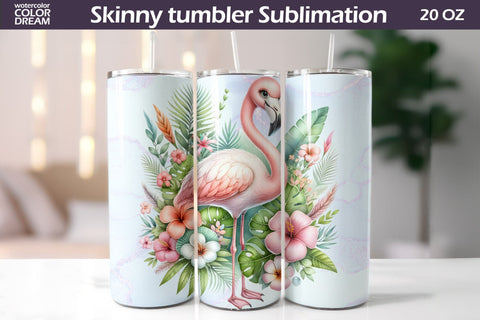 Tropical Flamingo Tumbler Wrap | Cute Flamingo Tumbler Sublimation WatercolorColorDream 