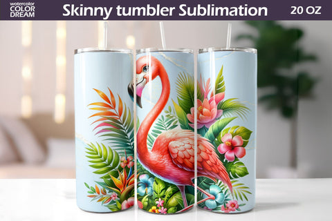 Tropical Flamingo Tumbler Wrap | Cute Flamingo Tumbler Sublimation WatercolorColorDream 
