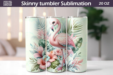 Tropical Flamingo Tumbler Wrap | Cute Flamingo Tumbler Sublimation WatercolorColorDream 