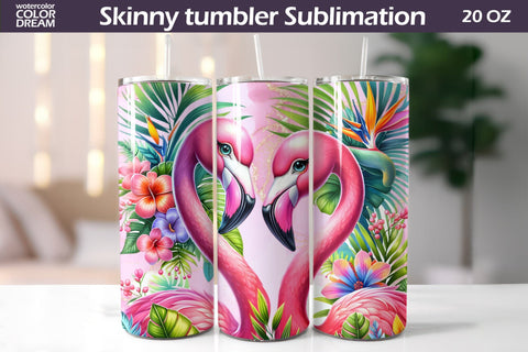 Tropical Flamingo Tumbler Wrap | Cute Flamingo Tumbler Sublimation WatercolorColorDream 