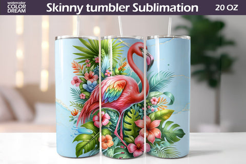Tropical Flamingo Tumbler Wrap | Cute Flamingo Tumbler Sublimation WatercolorColorDream 