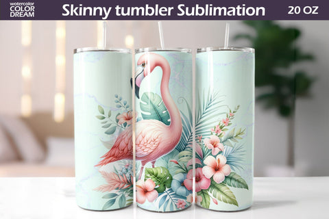 Tropical Flamingo Tumbler Wrap | Cute Flamingo Tumbler Sublimation WatercolorColorDream 