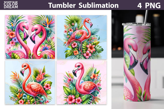 Tropical Flamingo Tumbler Wrap | Cute Flamingo Tumbler Sublimation WatercolorColorDream 