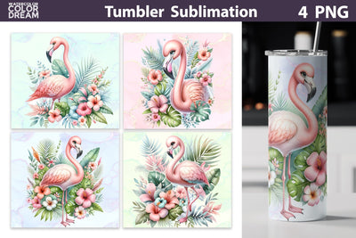Tropical Flamingo Tumbler Wrap | Cute Flamingo Tumbler Sublimation WatercolorColorDream 