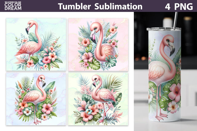 Tropical Flamingo Tumbler Wrap | Cute Flamingo Tumbler Sublimation WatercolorColorDream 