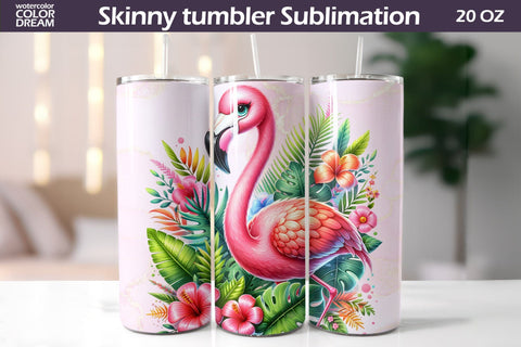 Tropical Flamingo Tumbler Wrap | Cute Flamingo Tumbler Sublimation WatercolorColorDream 