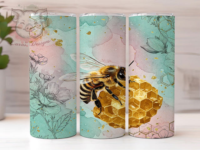 Tropical Floral Bee Tumbler Wrap, Tropical Bee Tumbler, Floral Honeybee Cup, Bumblebee Sublimation PNG, 20oz Tropical Tumbler, Summer Bee Tumbler Wrap, Nature Bee Theme Cup Sublimation Lara' s Designs 