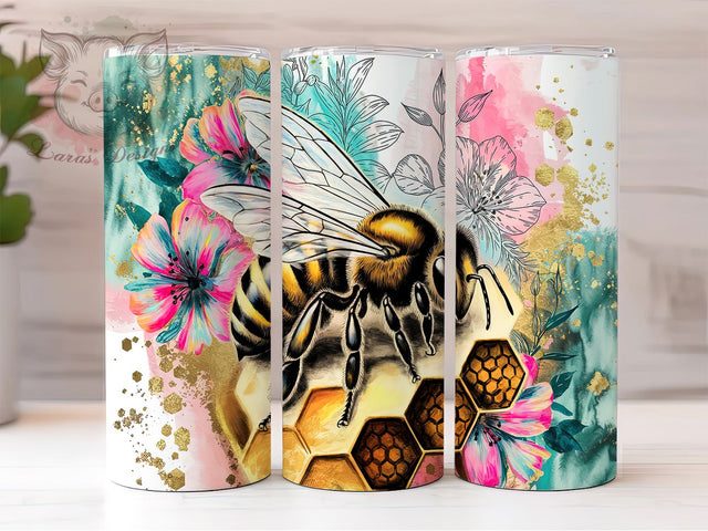 Tropical Floral Bee Tumbler Wrap, Tropical Bee Tumbler, Floral Honeybee Cup, Bumblebee Sublimation PNG, 20oz Tropical Tumbler, Summer Bee Tumbler Wrap, Nature Bee Theme Cup Sublimation Lara' s Designs 