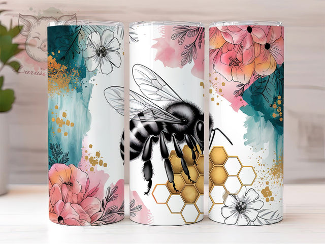 Tropical Floral Bee Tumbler Wrap, Tropical Bee Tumbler, Floral Honeybee Cup, Bumblebee Sublimation PNG, 20oz Tropical Tumbler, Summer Bee Tumbler Wrap, Nature Bee Theme Cup Sublimation Lara' s Designs 