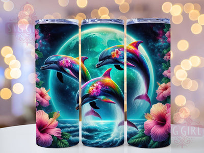Tropical Floral Dolphin Tumbler, Tropical Beach, Ocean Wrap, Sublimation Art, 20oz Tumbler, Sea Life Theme, Coastal Style Sublimation SvggirlplusArt 