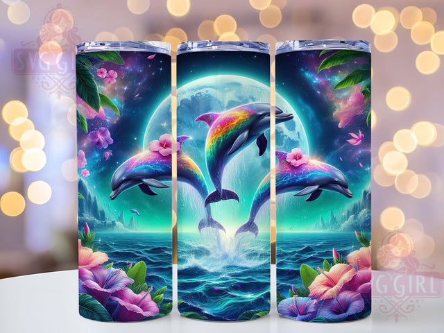 Tropical Floral Dolphin Tumbler, Tropical Beach, Ocean Wrap, Sublimation Art, 20oz Tumbler, Sea Life Theme, Coastal Style Sublimation SvggirlplusArt 