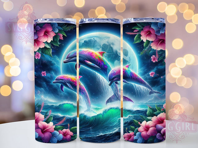 Tropical Floral Dolphin Tumbler, Tropical Beach, Ocean Wrap, Sublimation Art, 20oz Tumbler, Sea Life Theme, Coastal Style Sublimation SvggirlplusArt 