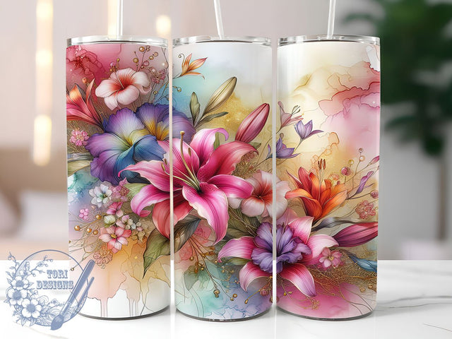Tropical Floral Hawaiian Tumbler Wrap, Spring Floral Wrap, 20oz Sublimation Design, Hawaiian Flowers Cup, Botanical Tumbler Wrap, Vibrant Floral Design, Tropical Blossom Gift Sublimation ToriDesigns 
