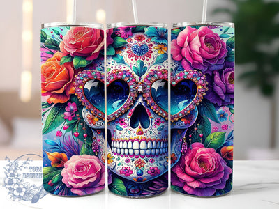 Tropical Floral Skull 20oz Tumbler, Hibiscus Flower Wrap, Tropical Skull PNG, Floral Skeleton Sublimation, 20oz Skinny Tumbler, Beach Goth Design, Summer Floral Art Sublimation ToriDesigns 