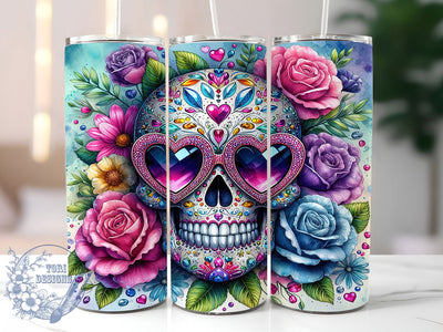 Tropical Floral Skull 20oz Tumbler, Hibiscus Flower Wrap, Tropical Skull PNG, Floral Skeleton Sublimation, 20oz Skinny Tumbler, Beach Goth Design, Summer Floral Art Sublimation ToriDesigns 