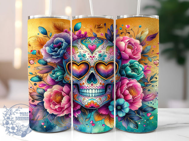 Tropical Floral Skull 20oz Tumbler, Hibiscus Flower Wrap, Tropical Skull PNG, Floral Skeleton Sublimation, 20oz Skinny Tumbler, Beach Goth Design, Summer Floral Art Sublimation ToriDesigns 